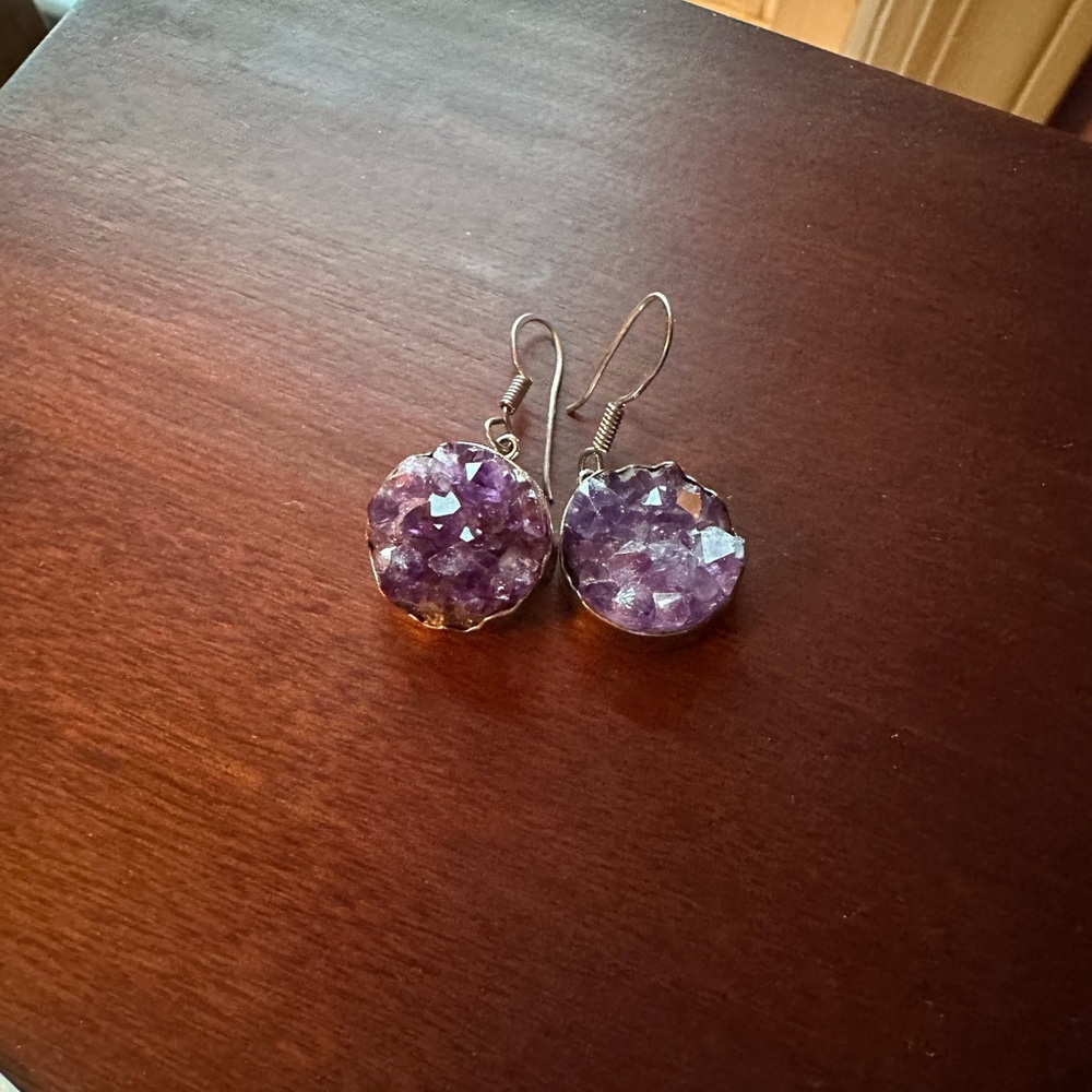 Charles Albert .925 sterling silver stamped amethyst earrings.